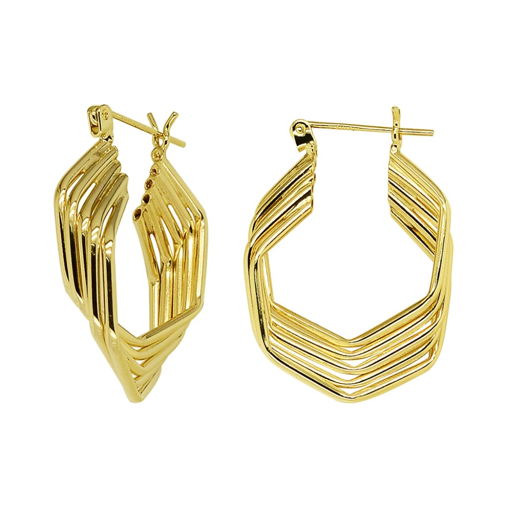 14k Yellow Gold Geometric Multiple Hoop Earrings